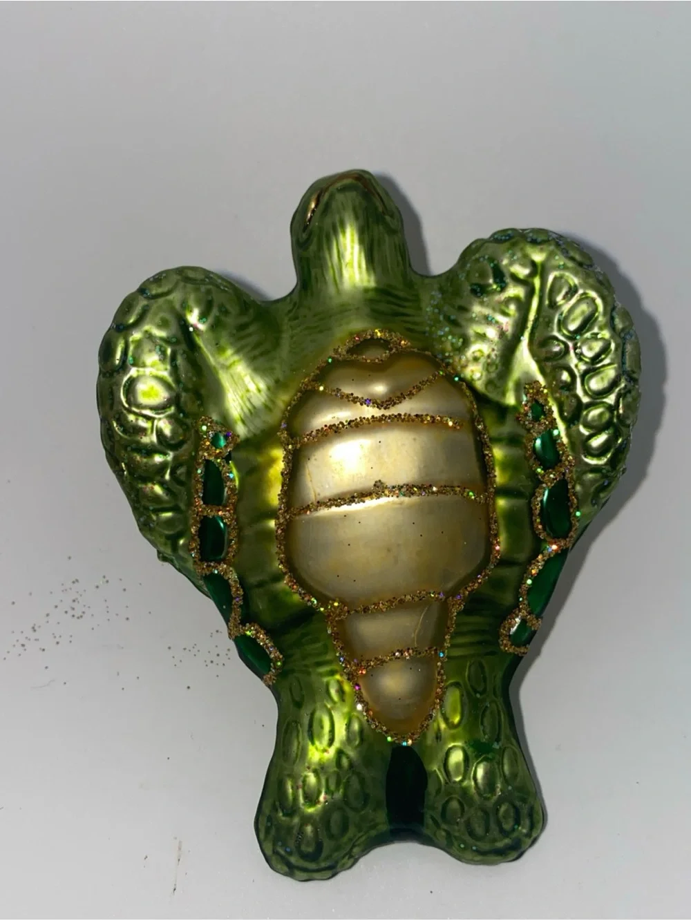Old World Christmas Green & Gold Glass Sea Turtle Ornament Habitat Décor